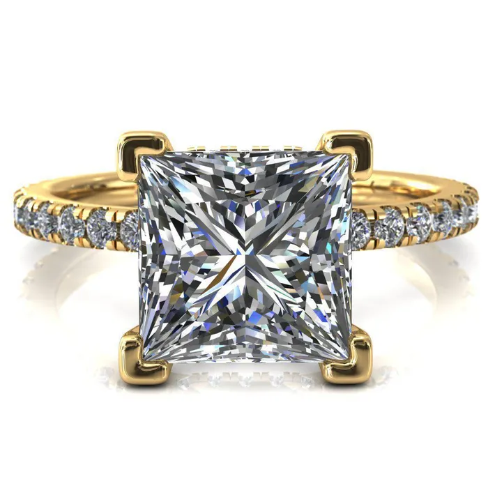 Sicili PrincessSquare Moissanite 4 Prong 34 Micro Pave Diamond Engagement Ring Fire Brilliance Rings