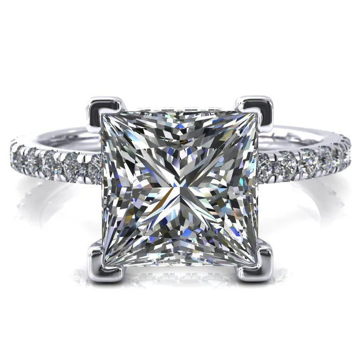 Sicili PrincessSquare Moissanite 4 Prong 34 Micro Pave Diamond Engagement Ring Fire Brilliance Rings