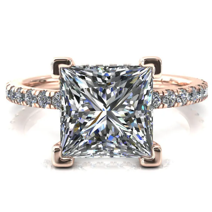 Sicili PrincessSquare Moissanite 4 Prong 34 Micro Pave Diamond Engagement Ring Fire Brilliance Rings