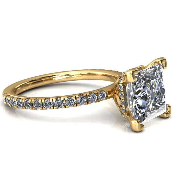 Sicili PrincessSquare Moissanite 4 Prong 34 Micro Pave Diamond Engagement Ring Fire Brilliance Rings