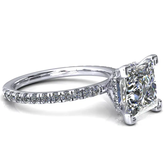 Sicili PrincessSquare Moissanite 4 Prong 34 Micro Pave Diamond Engagement Ring Fire Brilliance Rings