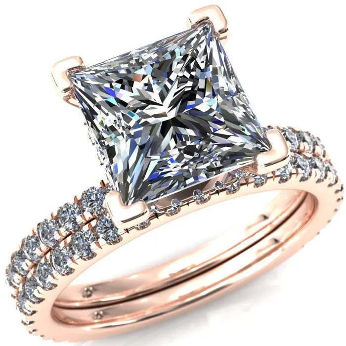 Sicili PrincessSquare Moissanite 4 Prong 34 Micro Pave Diamond Engagement Ring Fire Brilliance Rings