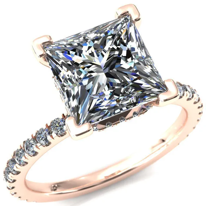 Sicili PrincessSquare Moissanite 4 Prong 34 Micro Pave Diamond Engagement Ring Fire Brilliance Rings