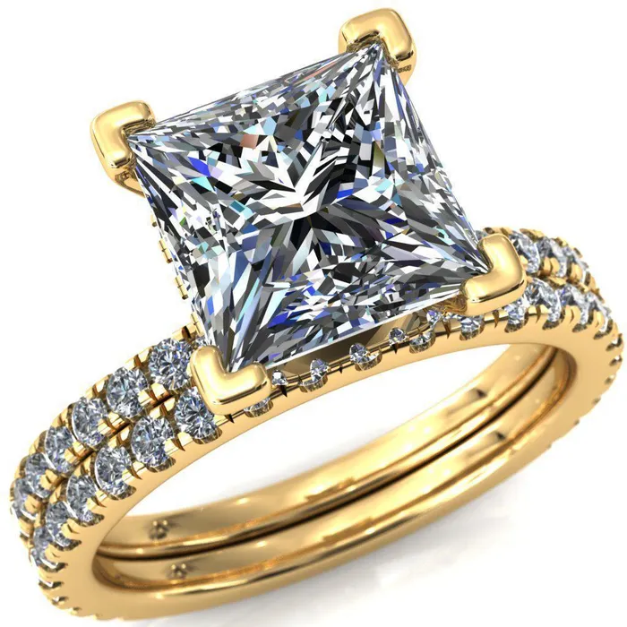 Sicili PrincessSquare Moissanite 4 Prong 34 Micro Pave Diamond Engagement Ring Fire Brilliance Rings