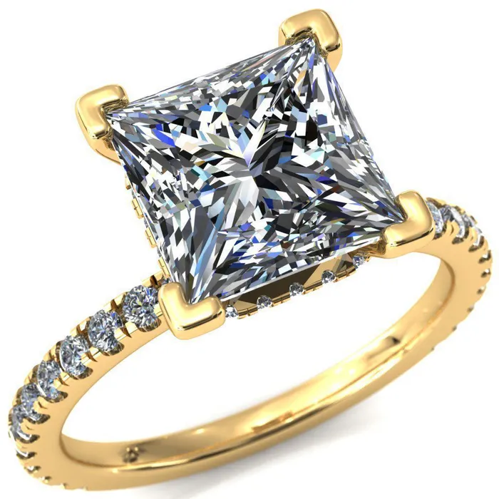 Sicili PrincessSquare Moissanite 4 Prong 34 Micro Pave Diamond Engagement Ring Fire Brilliance Rings