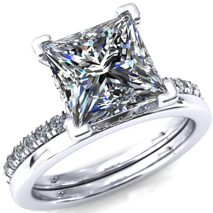 Sicili PrincessSquare Moissanite 4 Prong 34 Micro Pave Diamond Engagement Ring Fire Brilliance Rings