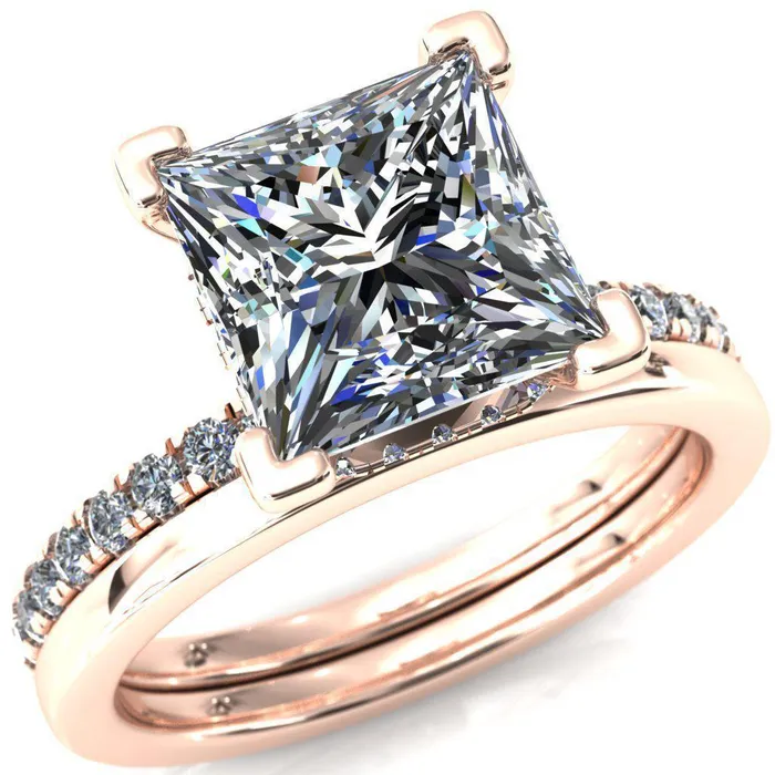 Sicili PrincessSquare Moissanite 4 Prong 34 Micro Pave Diamond Engagement Ring Fire Brilliance Rings
