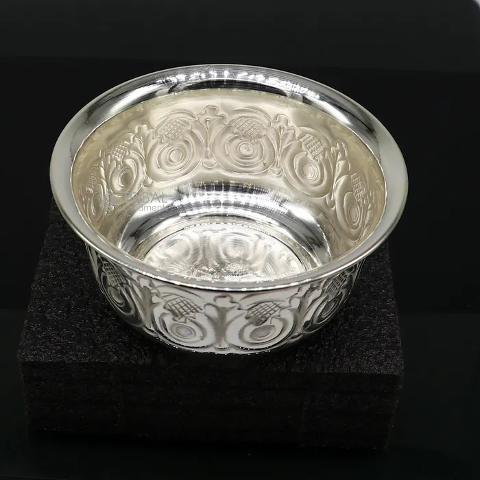 Silver handmade unique design work bowl silver utensils for rice ceremony Annaprasan silver worshippingpuja utensils prasad bowl sv279 TRIBAL ORNAMENTS Rings