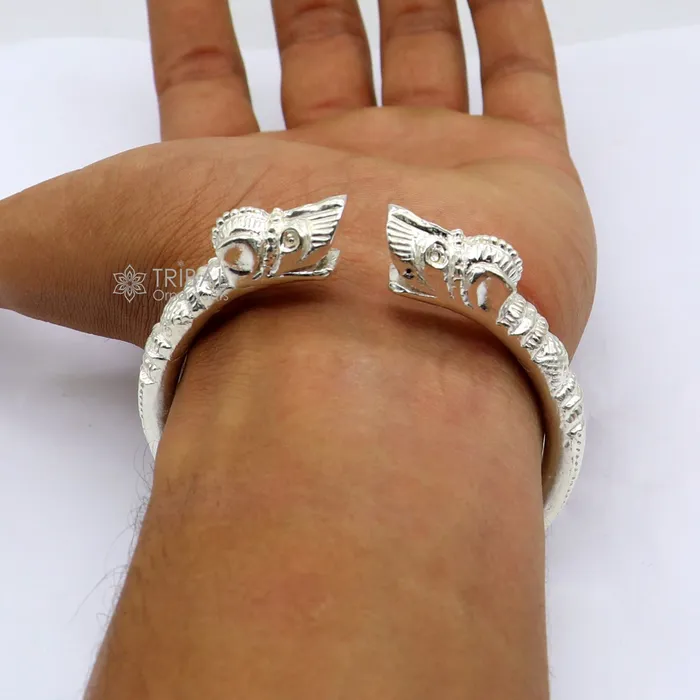 Solid 925 silver handcrafted vintage antique style gorgeous cuff kada bracelet customized adjustable crocodile bracelet for mens nsk801 TRIBAL ORNAMENTS Bracelets