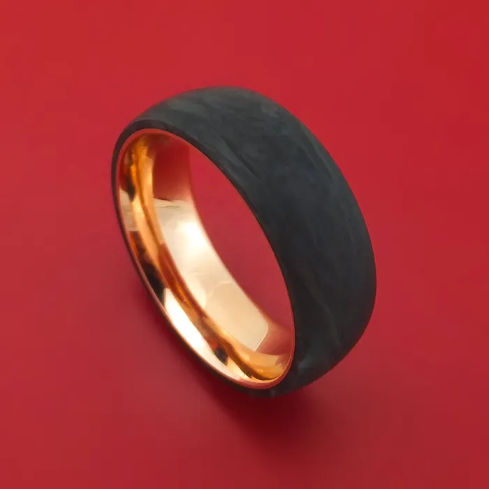 Solid Forged Carbon Fiber Ring with 14K Rose Gold Sleeve Lashbrook Rings Solid Forged Carbon Fiber Ring with 14K Rose Gold Sleeve Lashbrook Rings