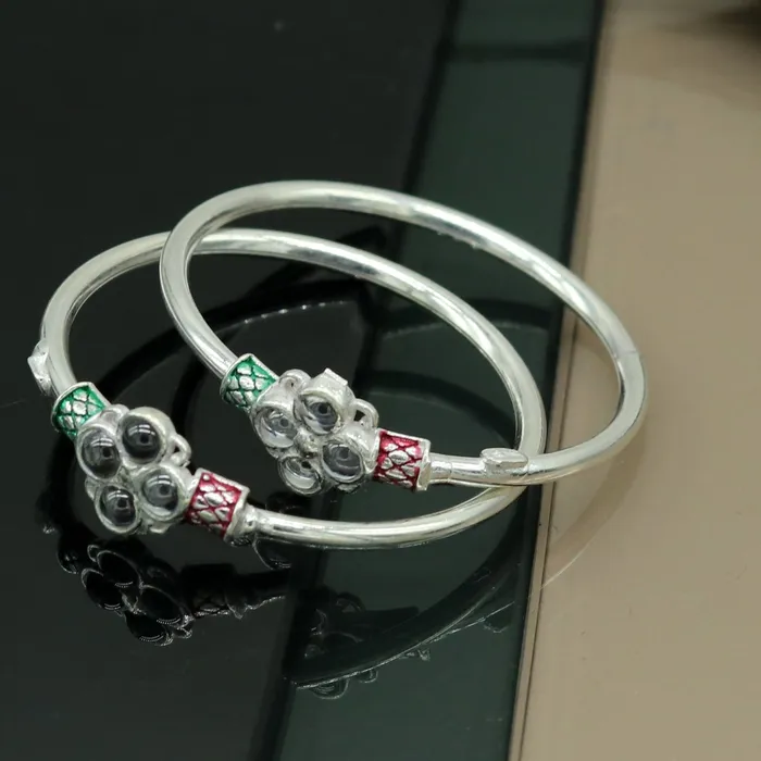 solid silver handmade customized design excellent stone new born baby bangle bracelet kada fabulous unisex kids jewelry nbbk81 TRIBAL ORNAMENTS Bracelets