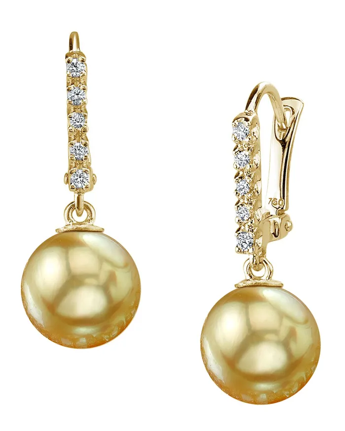 spt Earrings Golden South Sea Pearl Diamond Pas de Cinq Dangle Earrings