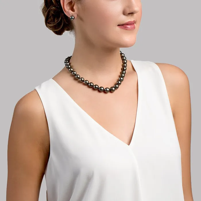spt Necklaces Black Tahitian True Round Pearl Necklace 100120mm AAAAAAA Quality