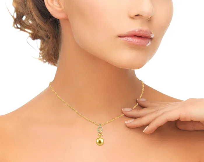 spt Necklaces Golden South Sea Pearl Diamond Pas de Valse Pendant