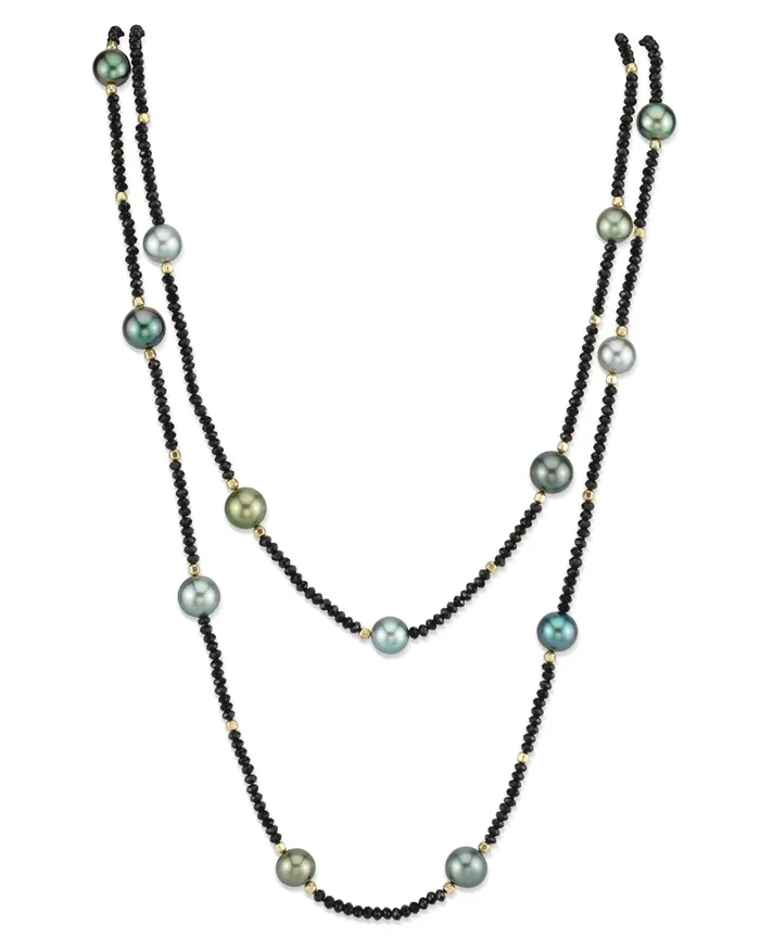 spt Necklaces MultiColor Tahitian Pearl Black Spinel Gemstone Necklace 90100mm spt Necklaces MultiColor Tahitian Pearl Black Spinel Gemstone Necklace 90100mm