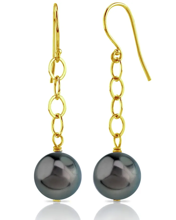 spt Tahitian South Sea Round Pearl Dangling Tincup Earrings Earrings