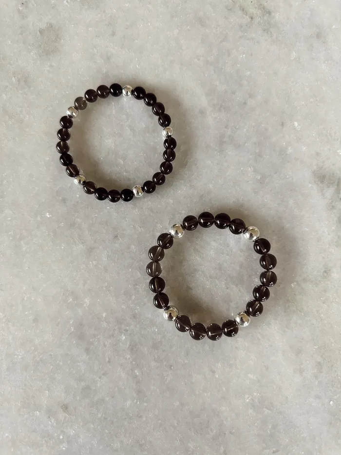 Stylin By Aylin SMOKEY QUARTZ BEADED BRACELETS STERLING SILVER Rings