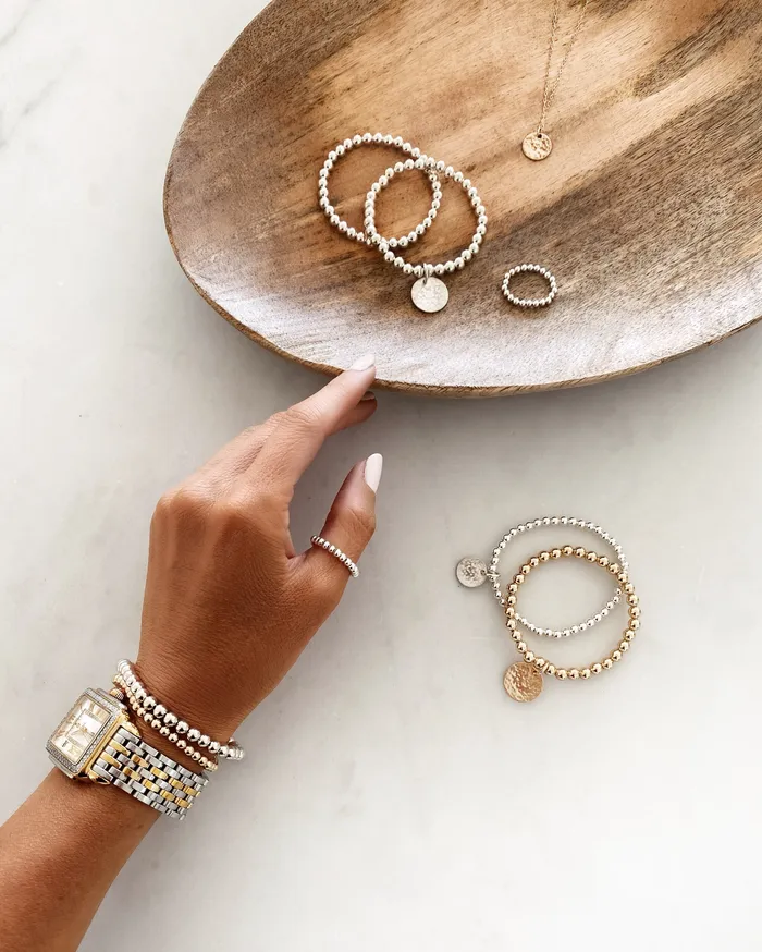 Stylin By Aylin THE HAMMERED COIN BEADED BRACELET GOLD Bracelets