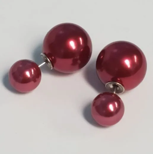 Susan E374 Pearlized Burgundy Small Double Ball Earrings Earrings