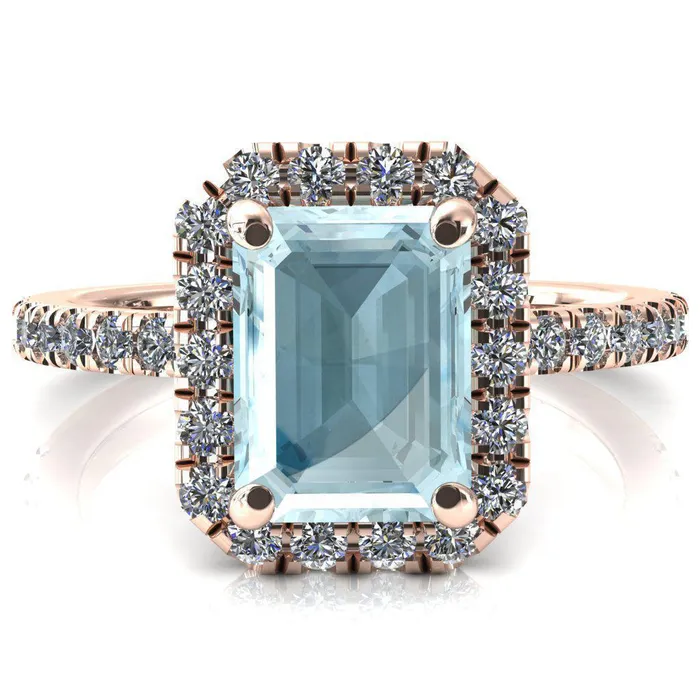 Talia Emerald Aqua Blue Spinel 4 Prong Halo 58 Micropave Engagement Ring Fire Brilliance Rings