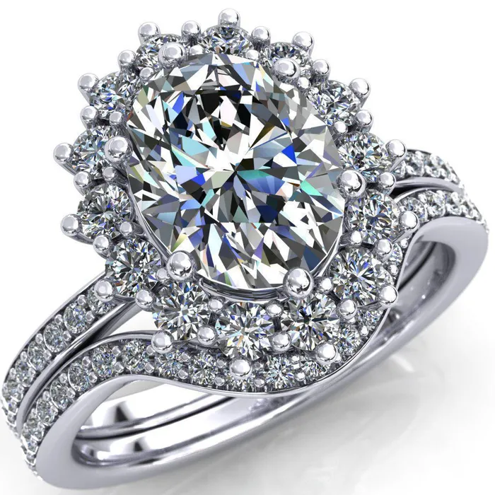 The Duchess Oval Lab Grown Diamond Center Stone 6 Prong Diamond Cluster Halo Ring Fire Brilliance Rings The Duchess Oval Lab Grown Diamond Center Stone 6 Prong Diamond Cluster Halo Ring Fire Brilliance Rings