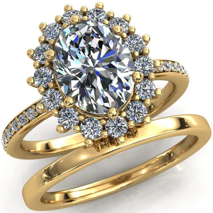 The Duchess Oval Lab Grown Diamond Center Stone 6 Prong Diamond Cluster Halo Ring Fire Brilliance Rings