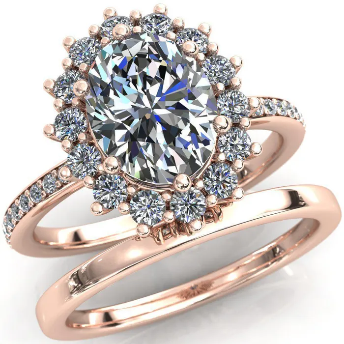 The Duchess Oval Lab Grown Diamond Center Stone 6 Prong Diamond Cluster Halo Ring Fire Brilliance Rings