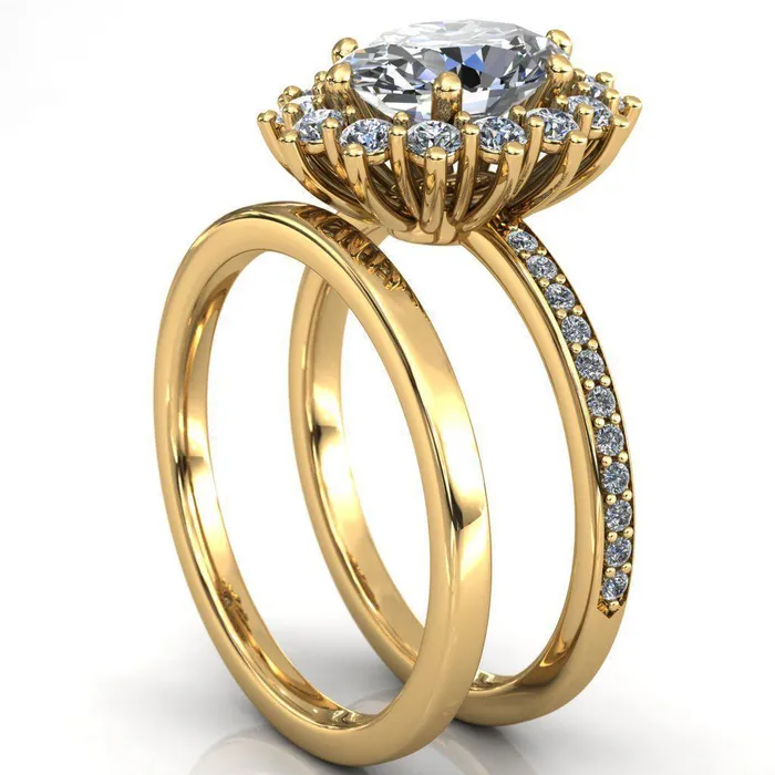 The Duchess Oval Lab Grown Diamond Center Stone 6 Prong Diamond Cluster Halo Ring Fire Brilliance Rings
