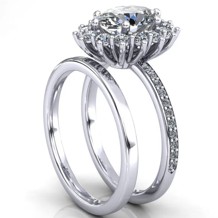 The Duchess Oval Lab Grown Diamond Center Stone 6 Prong Diamond Cluster Halo Ring Fire Brilliance Rings