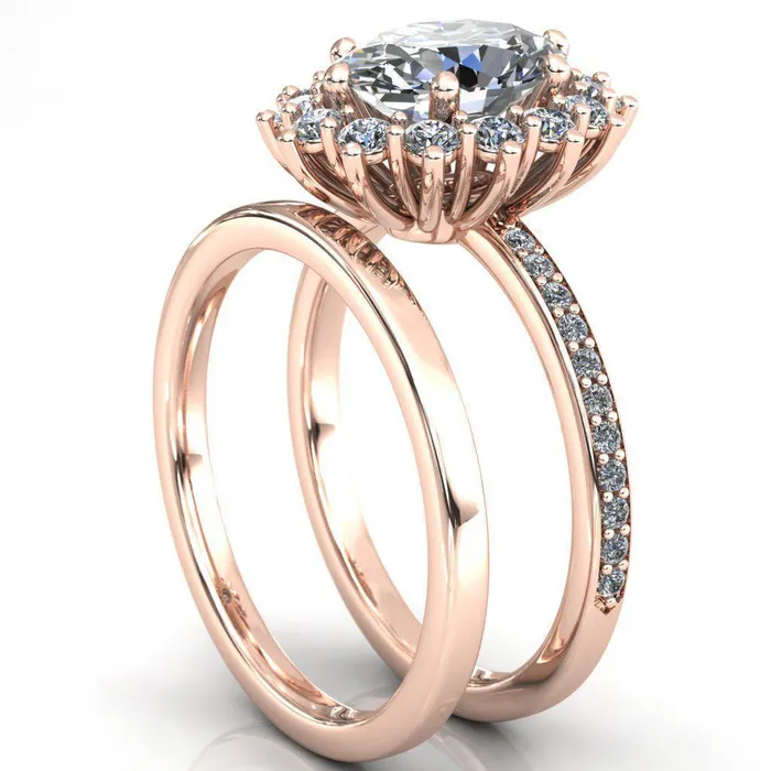 The Duchess Oval Lab Grown Diamond Center Stone 6 Prong Diamond Cluster Halo Ring Fire Brilliance Rings