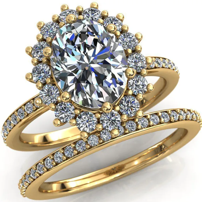 The Duchess Oval Lab Grown Diamond Center Stone 6 Prong Diamond Cluster Halo Ring Fire Brilliance Rings