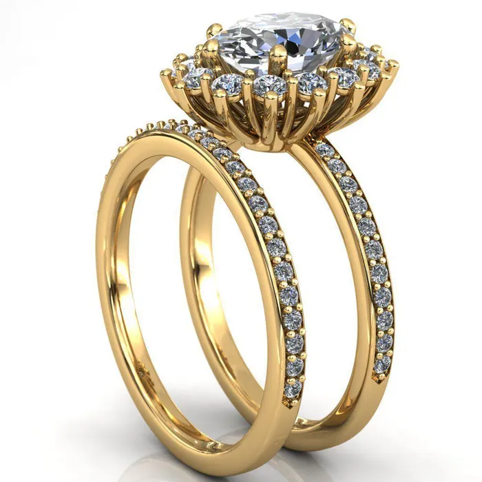 The Duchess Oval Lab Grown Diamond Center Stone 6 Prong Diamond Cluster Halo Ring Fire Brilliance Rings
