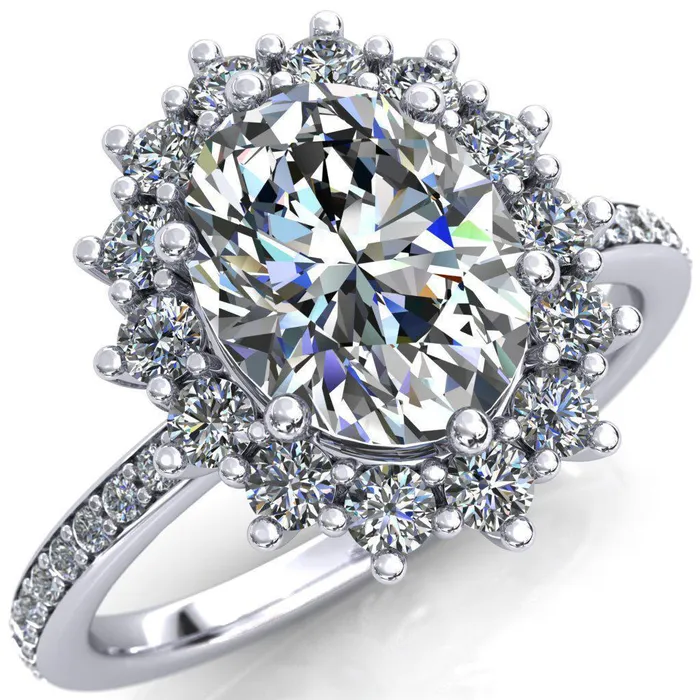 The Duchess Oval Lab Grown Diamond Center Stone 6 Prong Diamond Cluster Halo Ring Fire Brilliance Rings