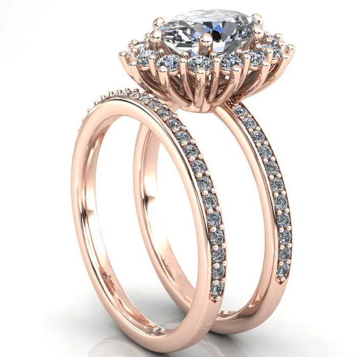 The Duchess Oval Lab Grown Diamond Center Stone 6 Prong Diamond Cluster Halo Ring Fire Brilliance Rings