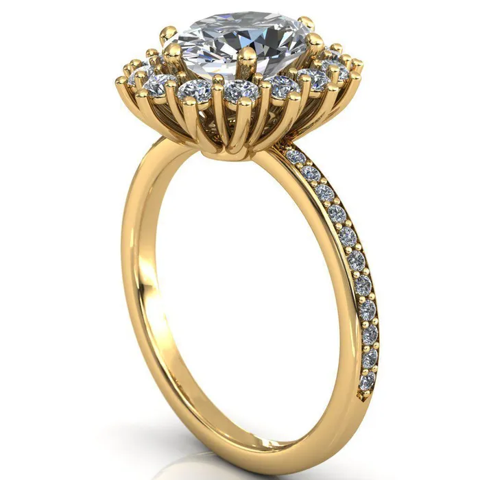The Duchess Oval Lab Grown Diamond Center Stone 6 Prong Diamond Cluster Halo Ring Fire Brilliance Rings