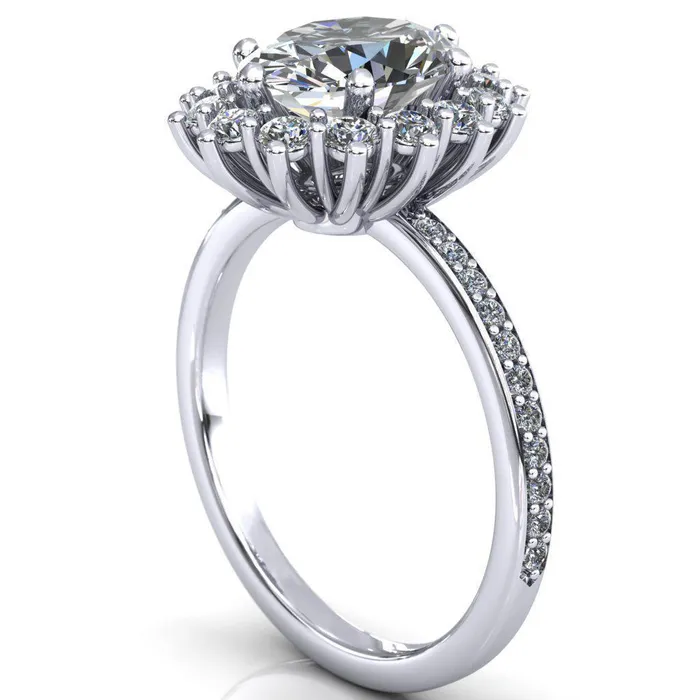 The Duchess Oval Lab Grown Diamond Center Stone 6 Prong Diamond Cluster Halo Ring Fire Brilliance Rings