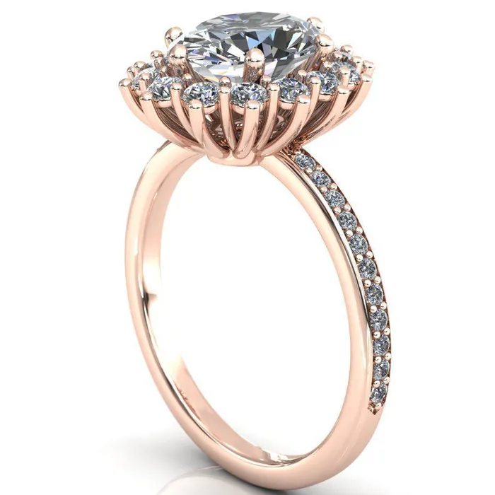 The Duchess Oval Lab Grown Diamond Center Stone 6 Prong Diamond Cluster Halo Ring Fire Brilliance Rings
