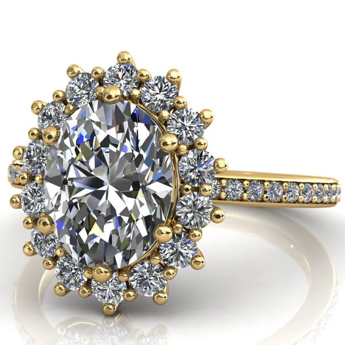 The Duchess Oval Lab Grown Diamond Center Stone 6 Prong Diamond Cluster Halo Ring Fire Brilliance Rings