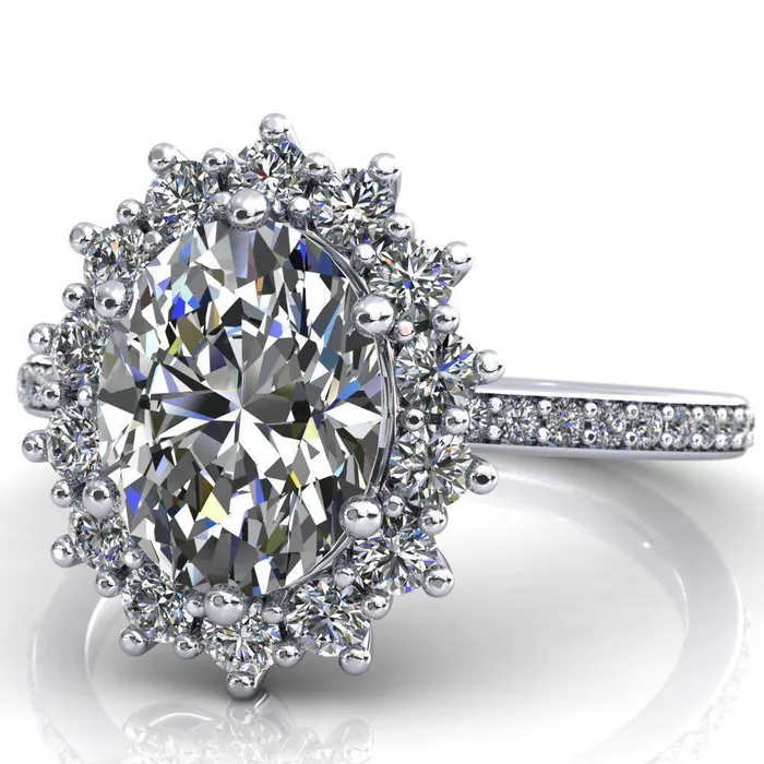 The Duchess Oval Lab Grown Diamond Center Stone 6 Prong Diamond Cluster Halo Ring Fire Brilliance Rings