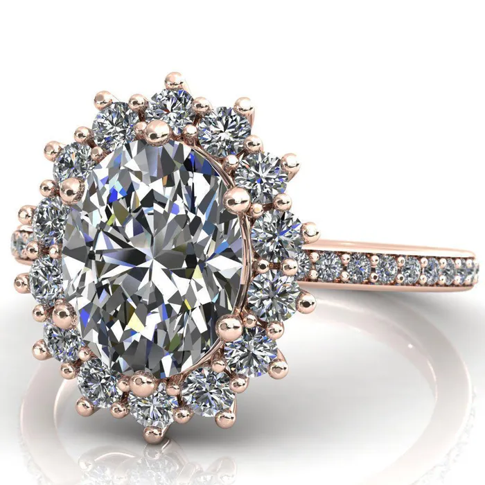 The Duchess Oval Lab Grown Diamond Center Stone 6 Prong Diamond Cluster Halo Ring Fire Brilliance Rings
