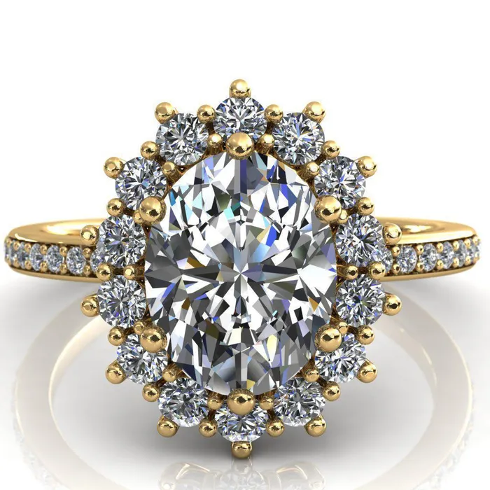 The Duchess Oval Lab Grown Diamond Center Stone 6 Prong Diamond Cluster Halo Ring Fire Brilliance Rings