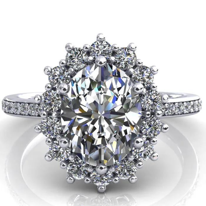 The Duchess Oval Lab Grown Diamond Center Stone 6 Prong Diamond Cluster Halo Ring Fire Brilliance Rings