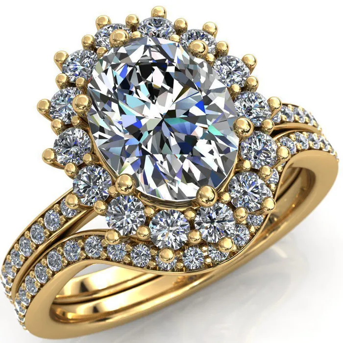 The Duchess Oval Lab Grown Diamond Center Stone 6 Prong Diamond Cluster Halo Ring Fire Brilliance Rings
