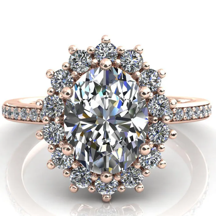The Duchess Oval Lab Grown Diamond Center Stone 6 Prong Diamond Cluster Halo Ring Fire Brilliance Rings