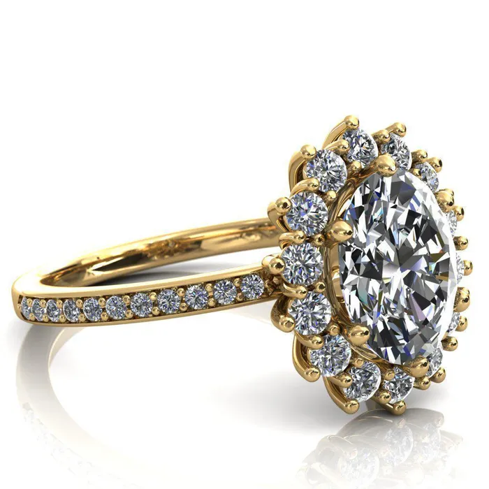 The Duchess Oval Lab Grown Diamond Center Stone 6 Prong Diamond Cluster Halo Ring Fire Brilliance Rings