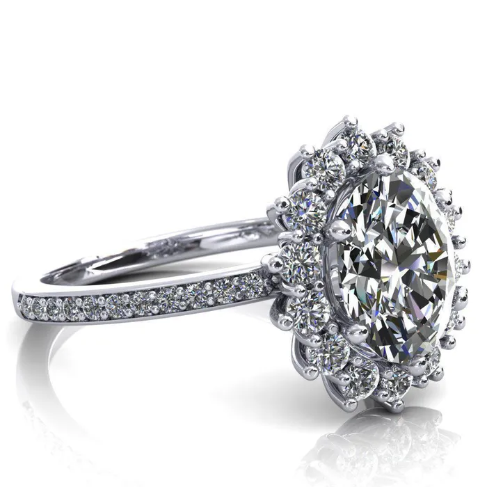 The Duchess Oval Lab Grown Diamond Center Stone 6 Prong Diamond Cluster Halo Ring Fire Brilliance Rings