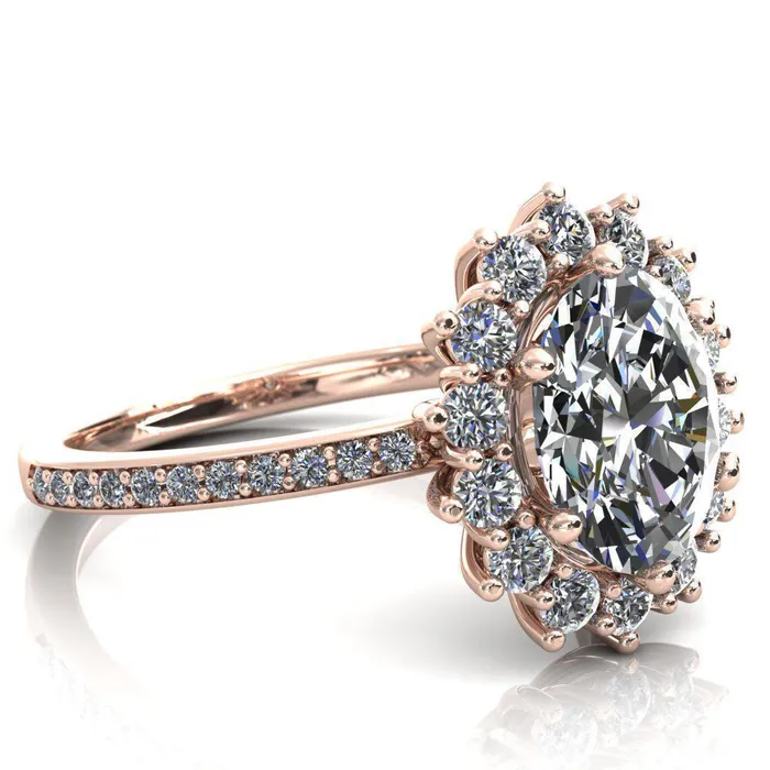 The Duchess Oval Lab Grown Diamond Center Stone 6 Prong Diamond Cluster Halo Ring Fire Brilliance Rings