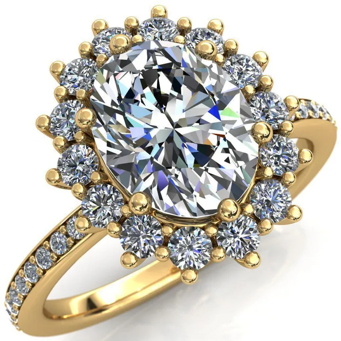 The Duchess Oval Lab Grown Diamond Center Stone 6 Prong Diamond Cluster Halo Ring Fire Brilliance Rings