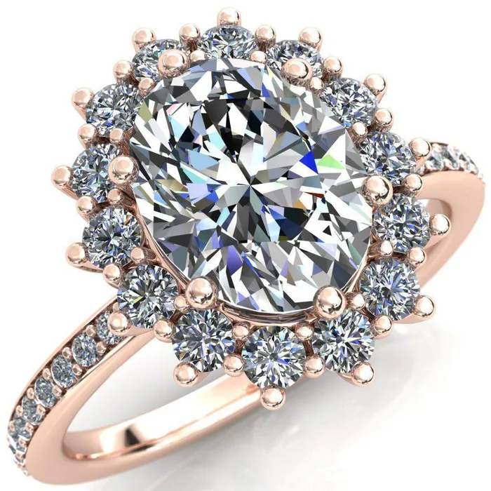 The Duchess Oval Lab Grown Diamond Center Stone 6 Prong Diamond Cluster Halo Ring Fire Brilliance Rings