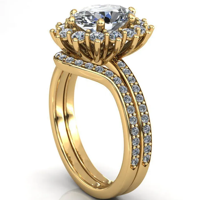 The Duchess Oval Lab Grown Diamond Center Stone 6 Prong Diamond Cluster Halo Ring Fire Brilliance Rings